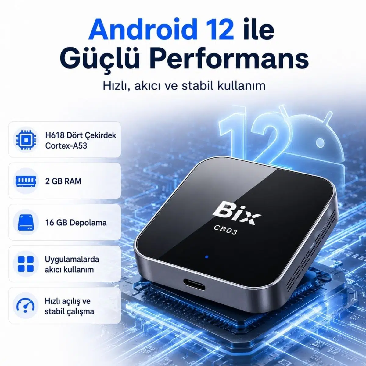Bix CB03 Kablosuz CarPlay Android Auto USB Adaptörü, Android 12 AI Box, Netflix YouTube TikTok Sosyal Medya Destekli, 2.4G/5G WiFi Bluetooth 5.4, TF Kartlı, Kablolu Araçlar İçin Bix CB03 Kablosuz CarPlay Android Auto USB Adaptörü, Android 12 AI Box, Netflix YouTube TikTok Sosyal Medya Destekli, 2.4G/5G WiFi Bluetooth 5.4, TF Kartlı, Kablolu Araçlar İçin