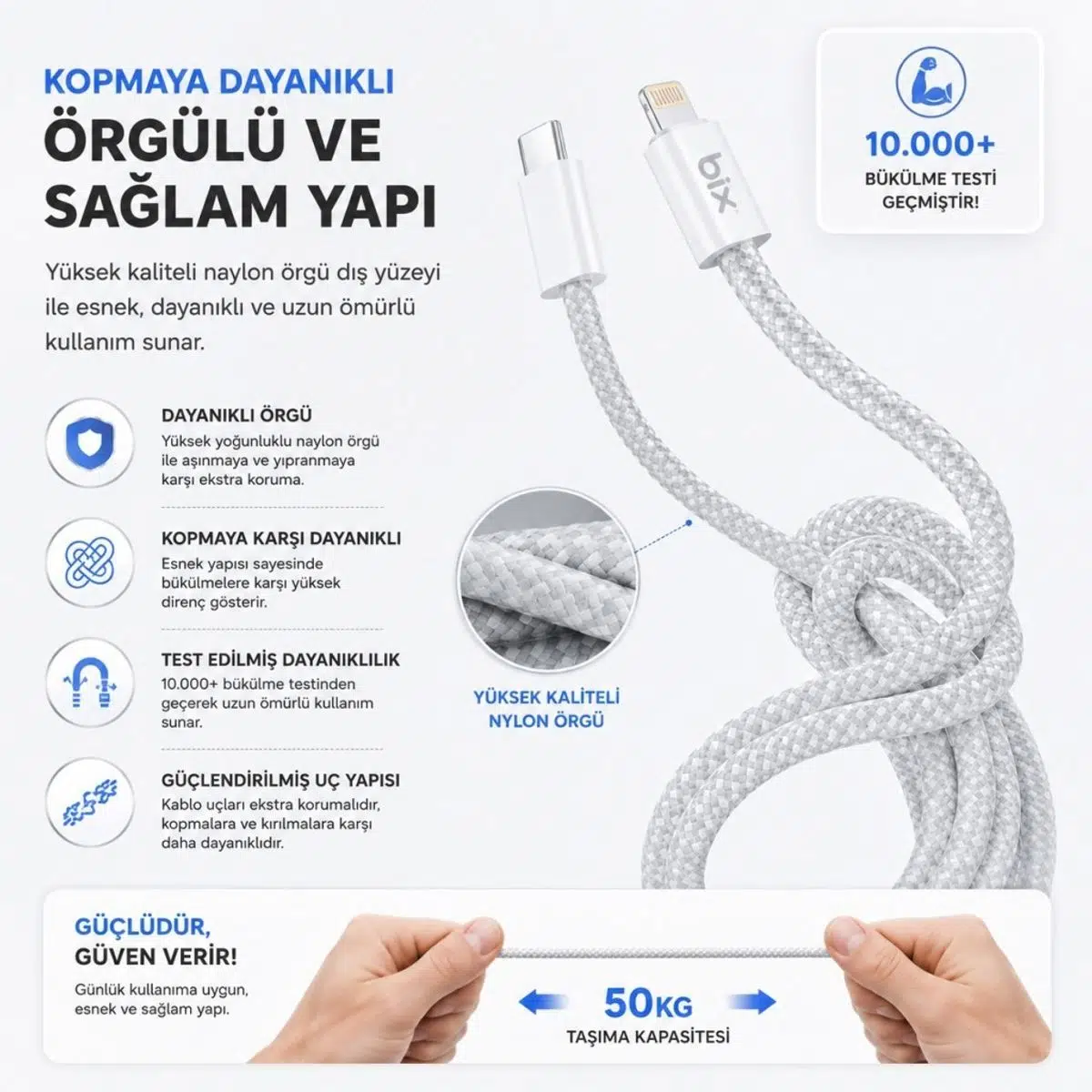 Bix T4CL-WT 1 Metre Beyaz 27W Type C to Lightning Şarj Kablosu, Manyetik Tasarımlı Örgülü Hızlı Şarj ve Data Kablosu, (Tüm Lightning iphone ve ipad ile Tam Uyumluluk) Bix T4CL-WT 1 Metre Beyaz 27W Type C to Lightning Şarj Kablosu, Manyetik Tasarımlı Örgülü Hızlı Şarj ve Data Kablosu, (Tüm Lightning iphone ve ipad ile Tam Uyumluluk)