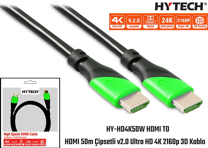 Hytech HY-HD4K50W HDMI TO HDMI 50m Çipsetli v2.0 Ultra HD 4K 2160p 3D Kablo Hytech HY-HD4K50W HDMI TO HDMI 50m Çipsetli v2.0 Ultra HD 4K 2160p 3D Kablo