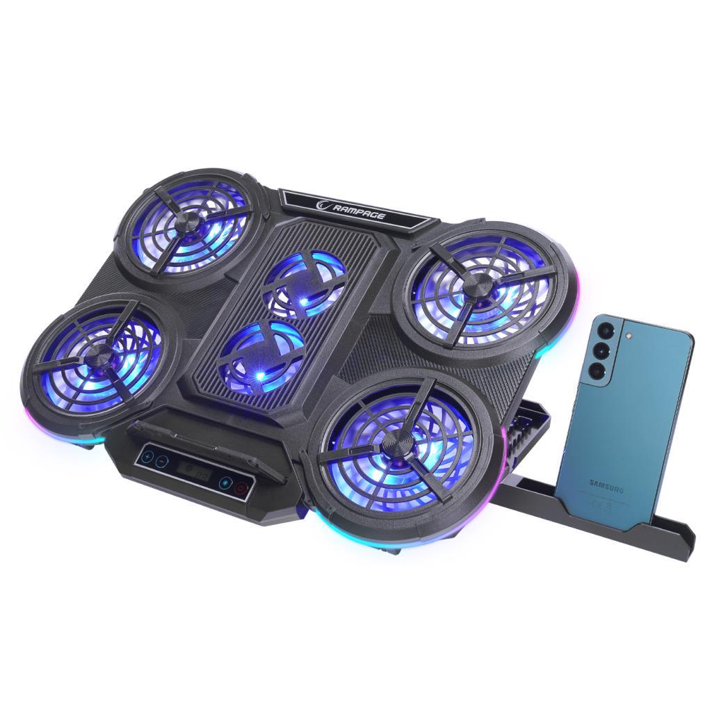 Rampage PROTE R6 RGB Işıklı 6 Fanlı Telefon Tutuculu Notebook Soğutucu Stand Rampage PROTE R6 RGB Işıklı 6 Fanlı Telefon Tutuculu Notebook Soğutucu Stand
