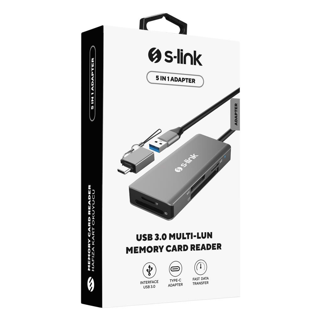 S-link SL-CR51 Type C ve USB3.0 to CF/SD/M2 Ngff/ Micro SD/ MS 5 in 1 Metal Kart Okuyucu S-link SL-CR51 Type C ve USB3.0 to CF/SD/M2 Ngff/ Micro SD/ MS 5 in 1 Metal Kart Okuyucu