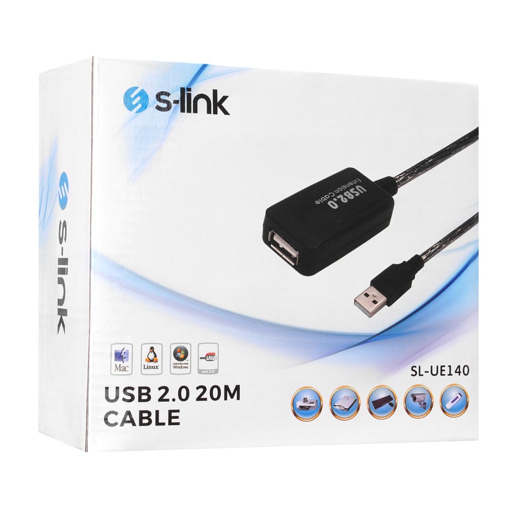 S-link SL-UE140 Usb2.0 20m Şeffaf Uzatma Kablo S-link SL-UE140 Usb2.0 20m Şeffaf Uzatma Kablo