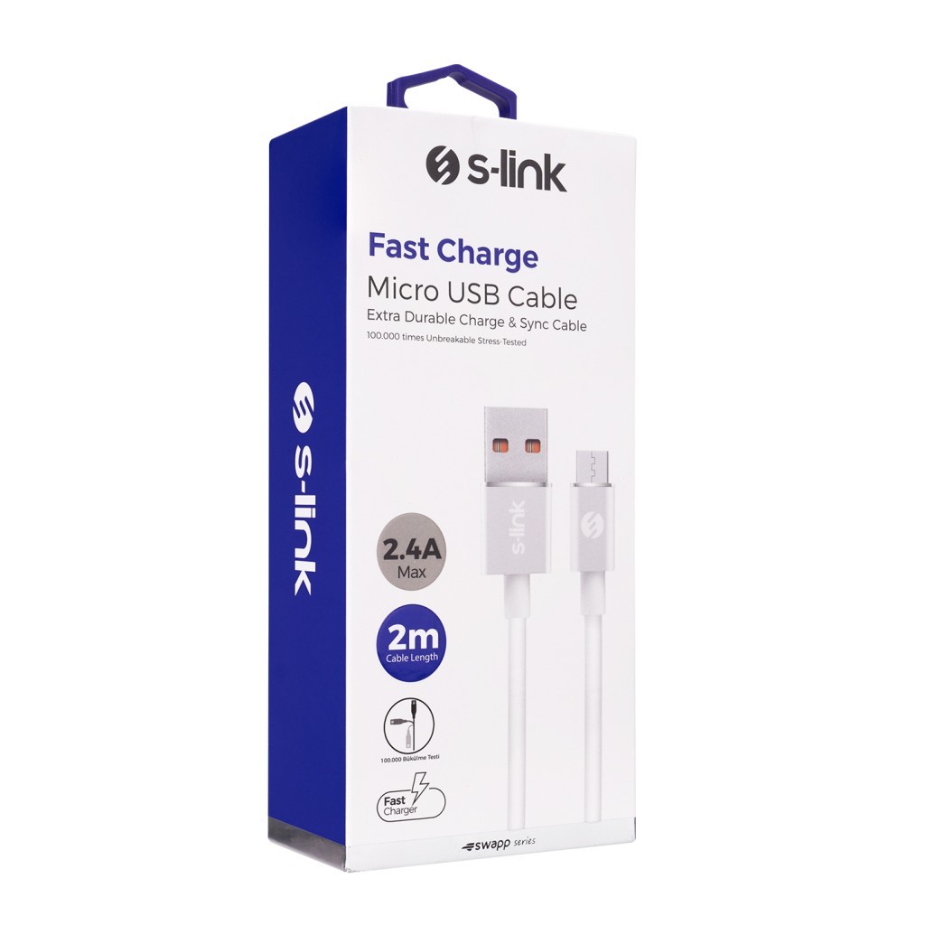 S-link SW-C508 2m 2.4A Usb to Micro Usb Beyaz Data + Sarj Kablosu S-link SW-C508 2m 2.4A Usb to Micro Usb Beyaz Data + Sarj Kablosu