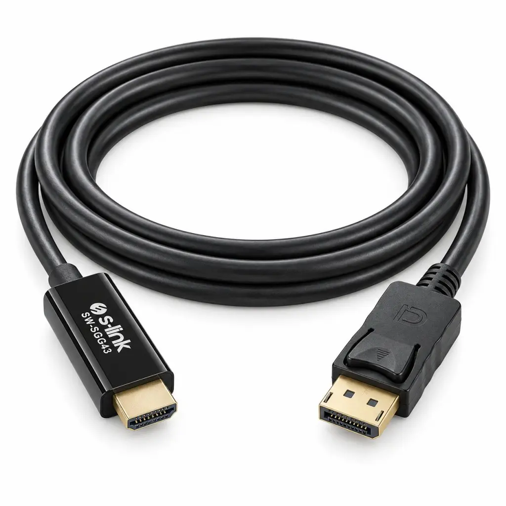 S-link SW-SGG43 DisplayPort to HDMI Kablo 1.8 Metre, DP Çıkışlı Bilgisayardan HDMI Monitör TV ve Projeksiyona Görüntü Aktarım Kablosu, Tek Yönlü Dönüştürücü